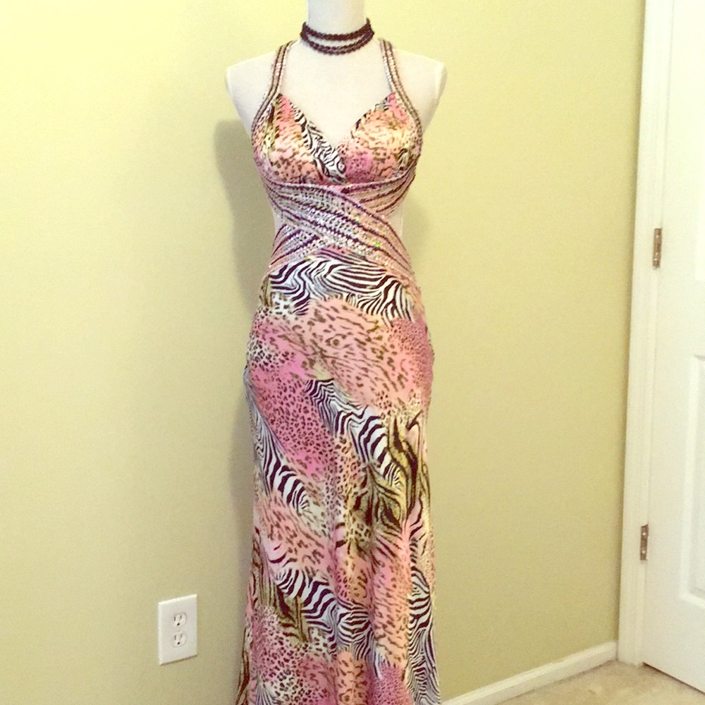 La femme full length sexy animal print gown Size 4